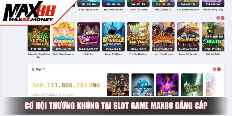 Cơ hội thưởng khủng tại Slot game MAX88 đẳng cấp